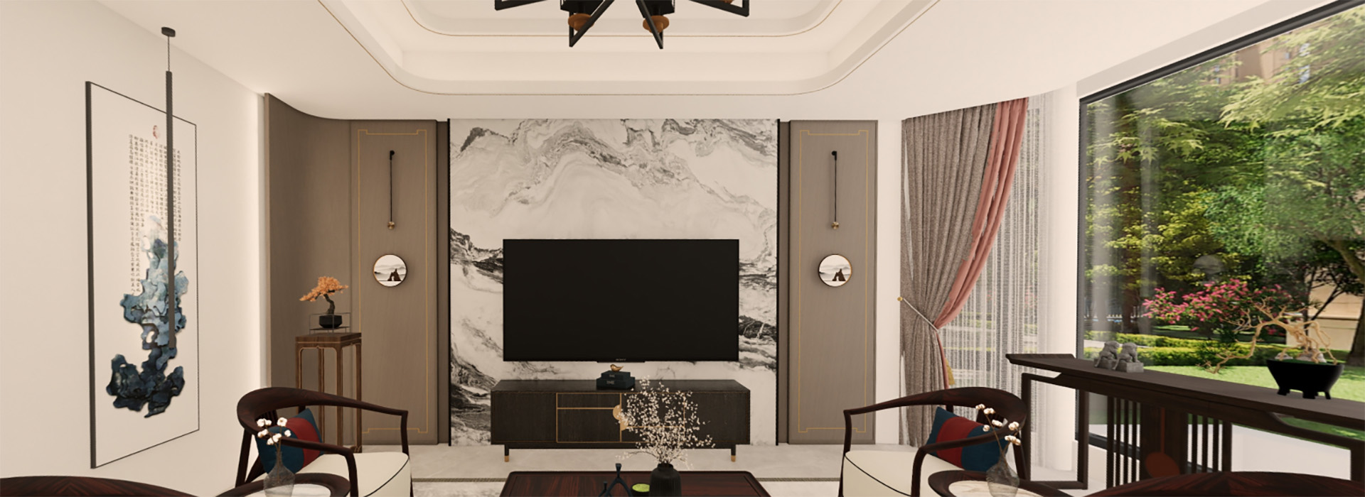 半山花園別墅裝修,新中式